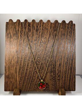 Handcrafted Red & Green Acrylic Pour Pendant Necklace Gold Chain